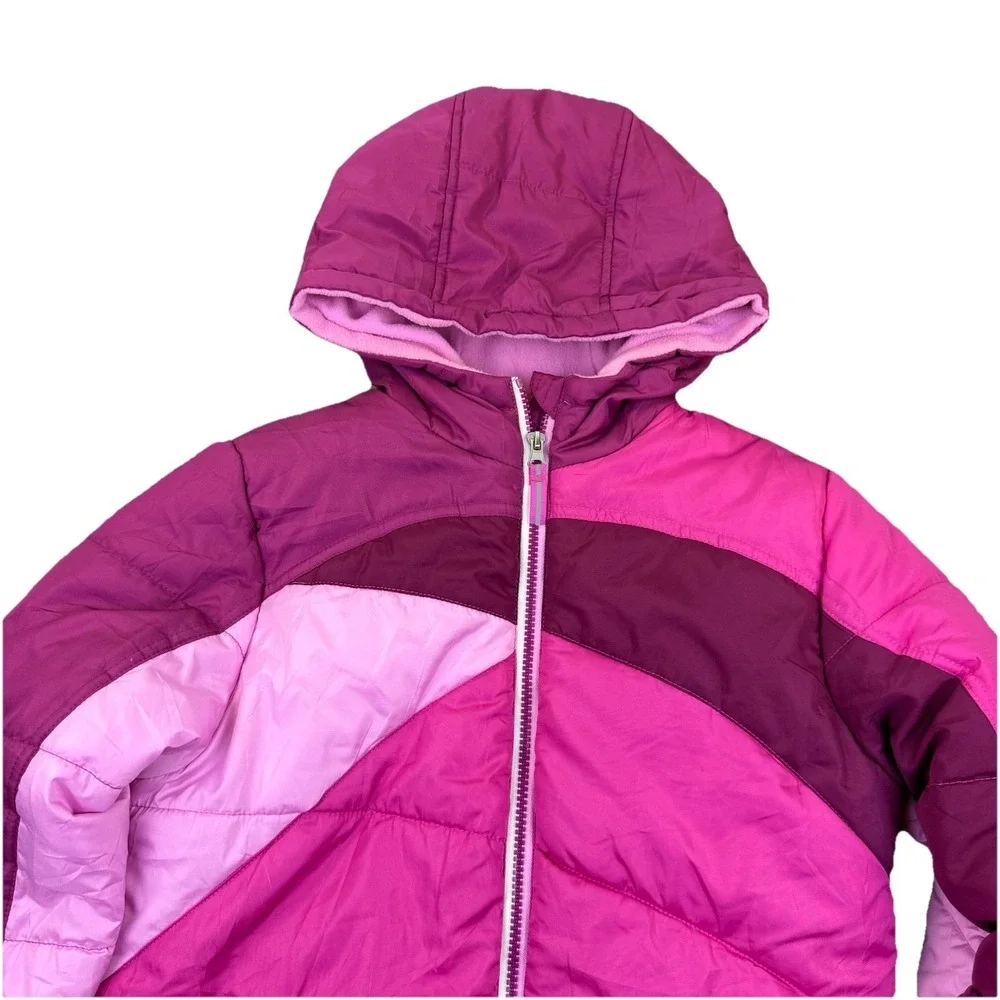 Swiss Alps Girls Puffer Multi Pink Jacket Size 14 - L Hooded Full Zip‎ Pockets
